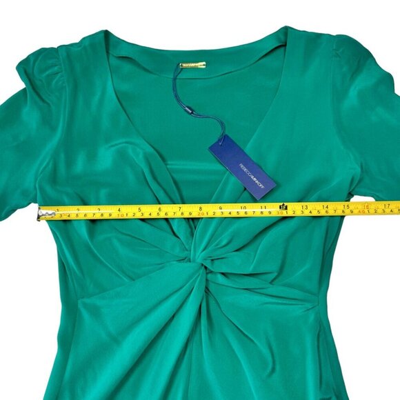 NWT Rebecca Minkoff Silk Dress Sz.4 Kelly Green V-Neck Feminine Coquette Glam - Picture 5 of 11